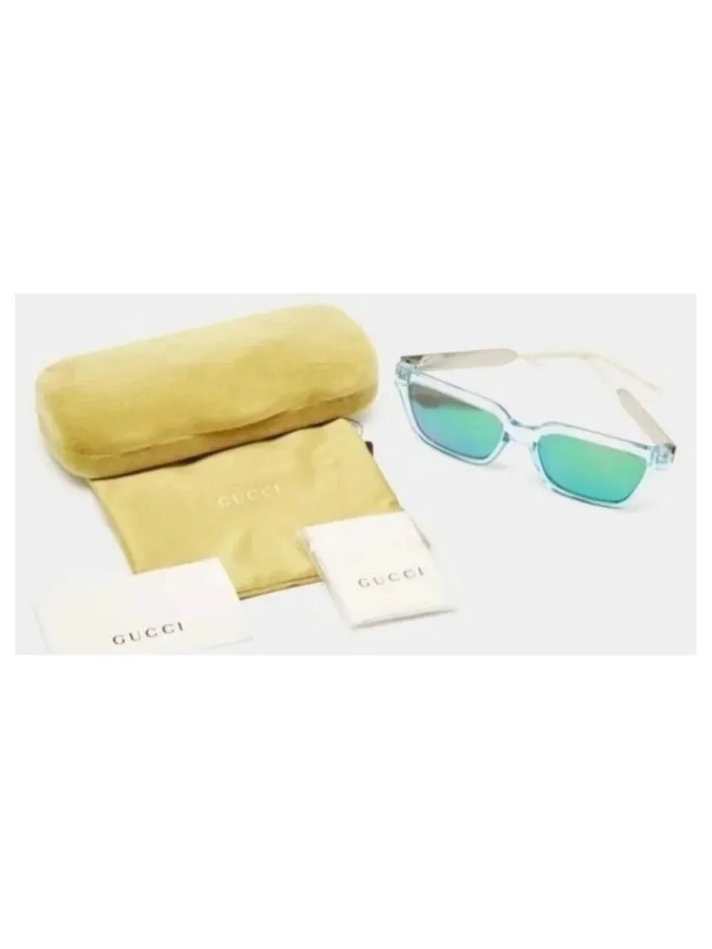 💯 - New - Authentic Gucci Light Blue/Metallic Gradient GG0975S Mirrored Squa…